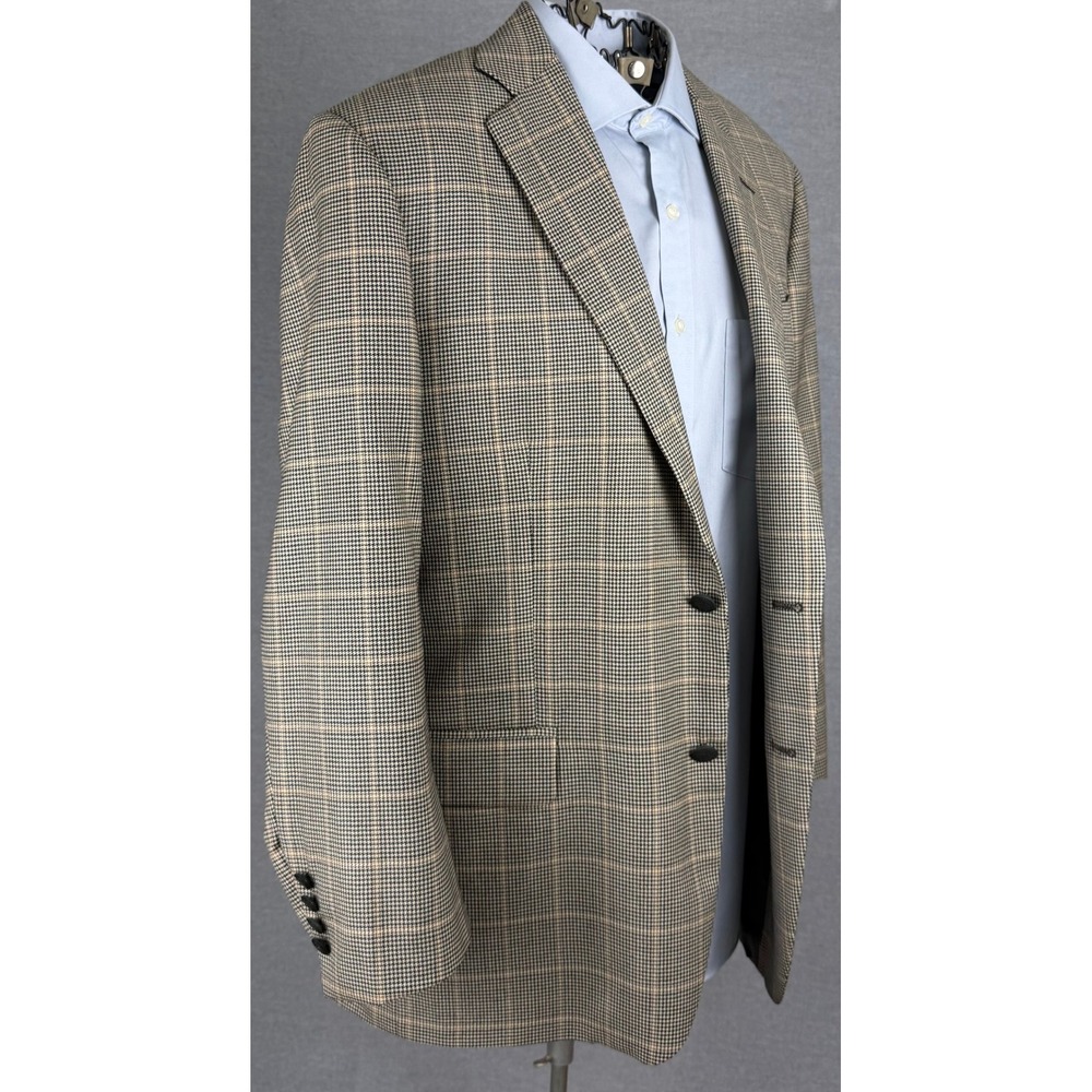 Brooks‎ Brothers 1818 Madison Saxxon Wool Houndstooth Sport Coat Blazer 44R Tan